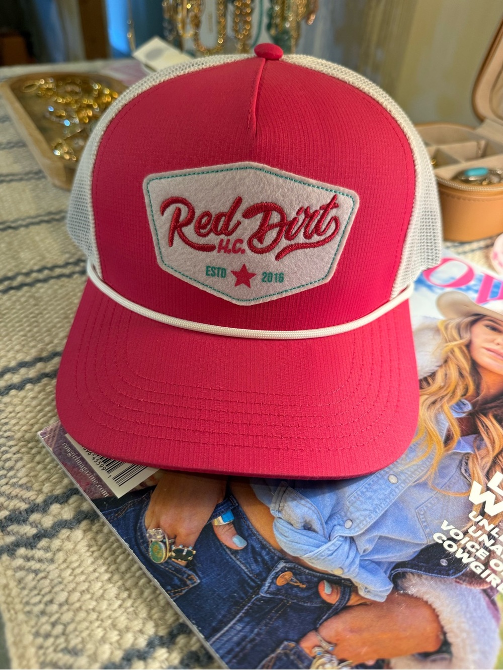 Women’s Red Dirt Hat Co Pink Trucker Hat with White Mesh - Brand